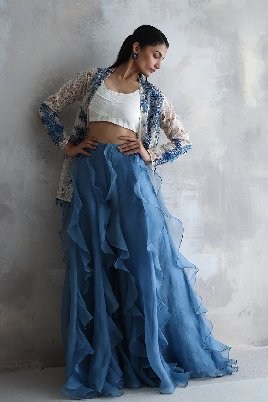 Ivory Cutwork Embroidered Organza Sharara (4-Piece) - Image 6