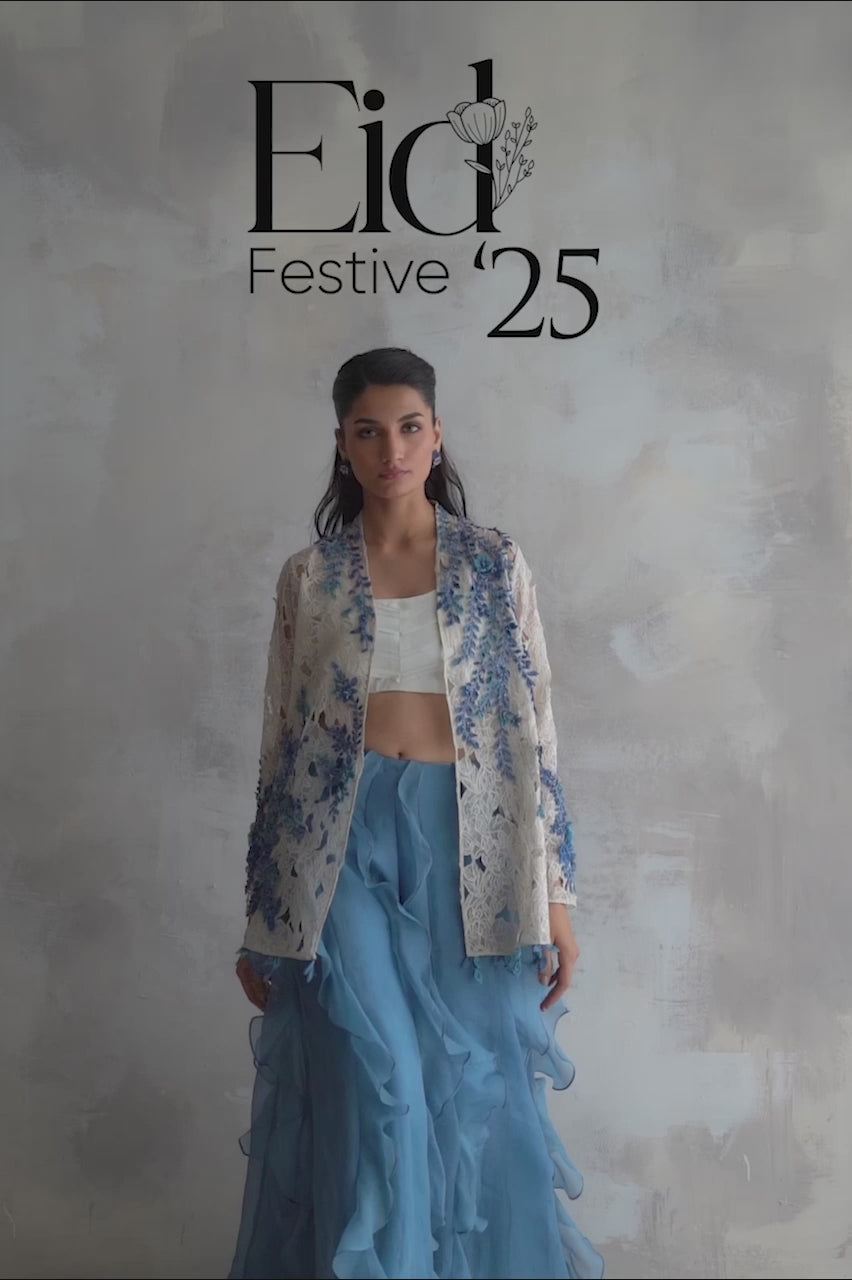 Ivory Cutwork Embroidered Organza Sharara (4-Piece) - Image 7