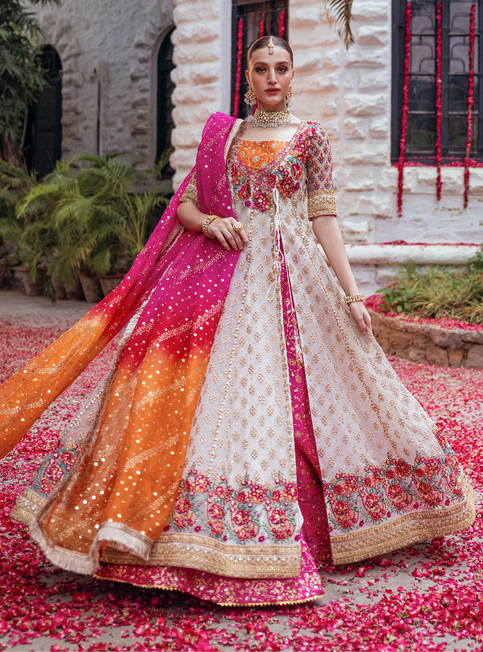 Pakistani Off-White Embroidered Organza Sharara (3-Piece) - Image 1