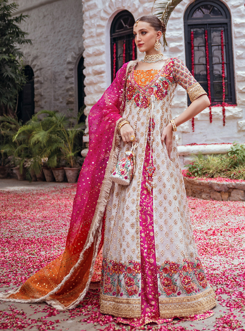 Pakistani Off-White Embroidered Organza Sharara (3-Piece) - Image 4