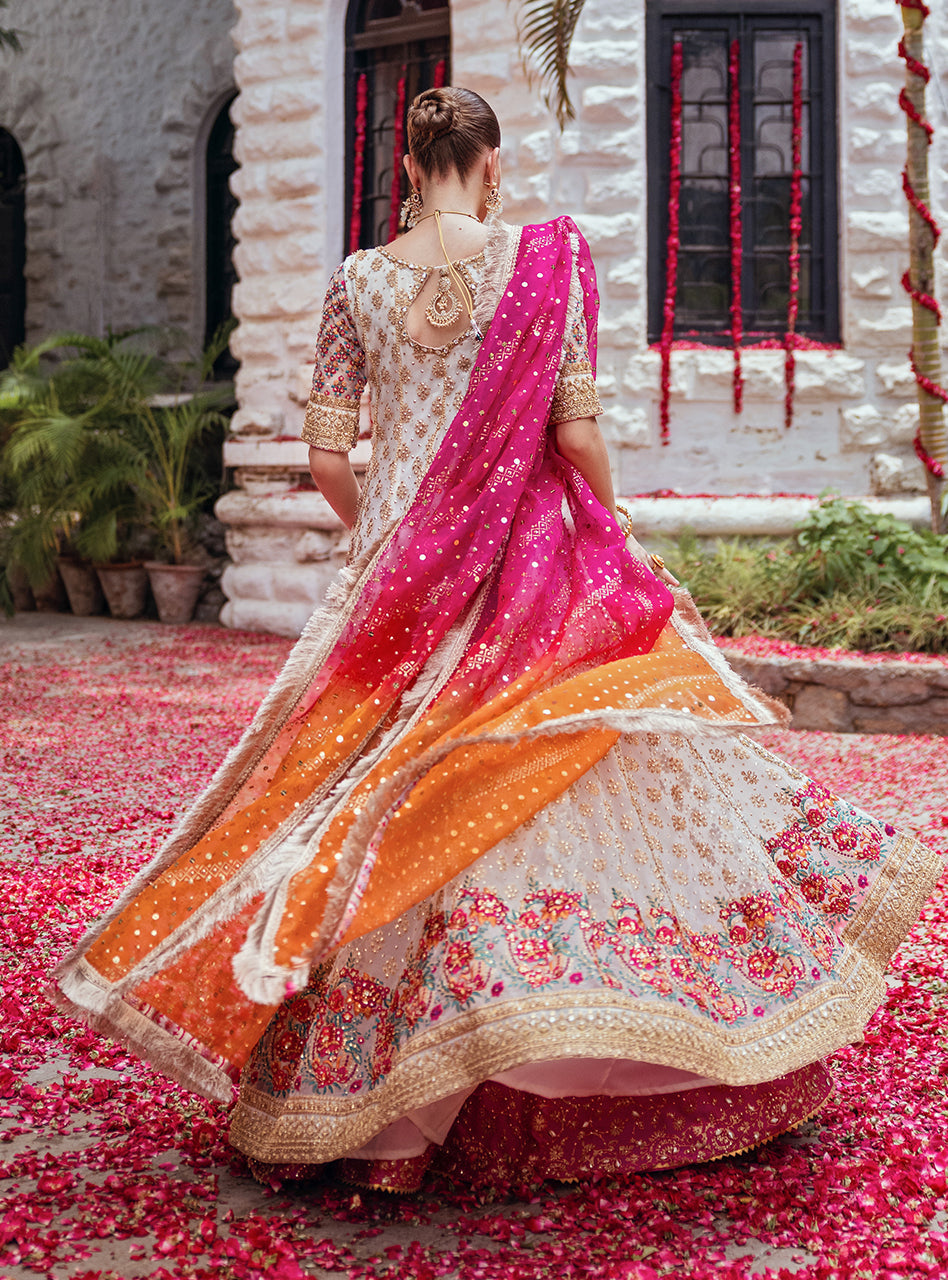 Pakistani Off-White Embroidered Organza Sharara (3-Piece) - Image 5