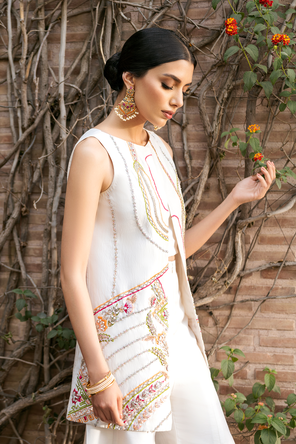 Ivory Embroidered Raw Silk Sharara Set (3-Piece) - Image 6