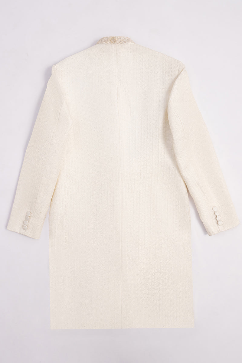 Ivory Linear Embroidered Silk-Blend Sherwani (2-Piece) - Image 10