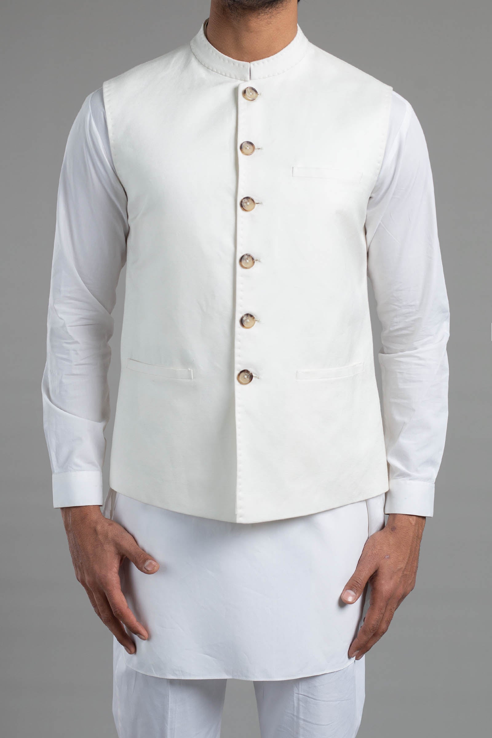 Off-White Premium Cotton Waistcoat Kurta (3-Piece) - Image 1