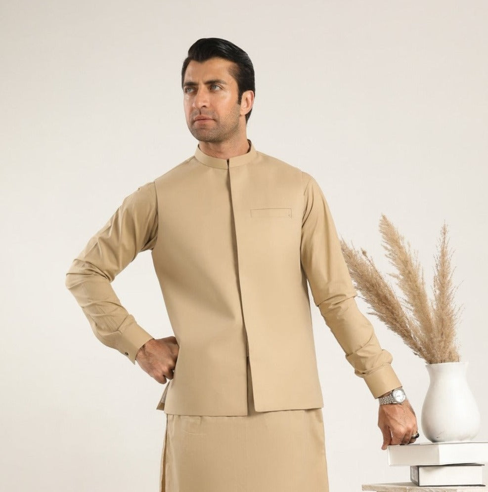 Ivory Minimalist Cotton Waistcoat Kurta Set (3-Piece) - Image 1