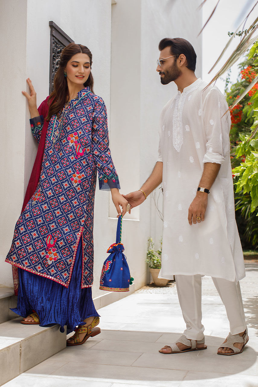 Ivory Blue Digital-Print Raw Silk Waistcoat (3-Piece) - Image 6