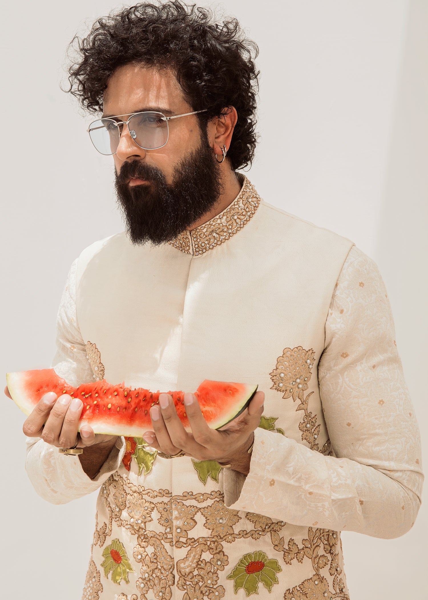 Ivory Embroidered Silk-Blend Waistcoat Kurta (3-Piece) - Image 3