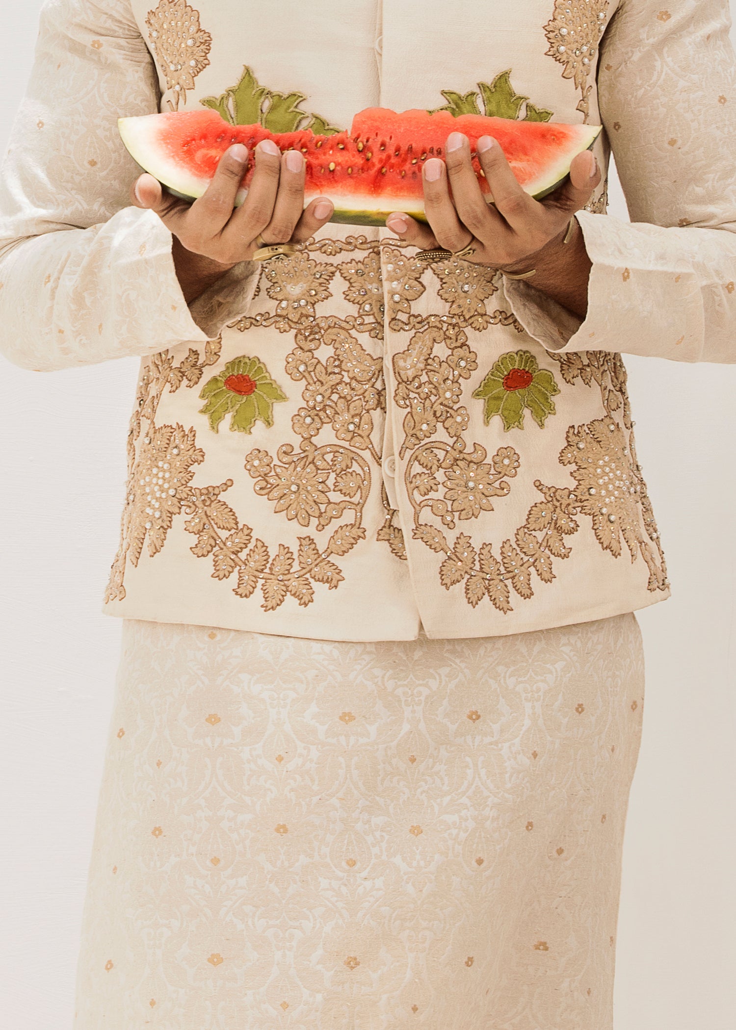 Ivory Embroidered Silk-Blend Waistcoat Kurta (3-Piece) - Image 5