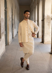 Ivory Suiting Fabric Waistcoat Kurta Set (3-Piece) - Image 4