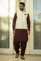 Off-White Embroidered Suiting Waistcoat Kurta (3-Piece) - Image 2