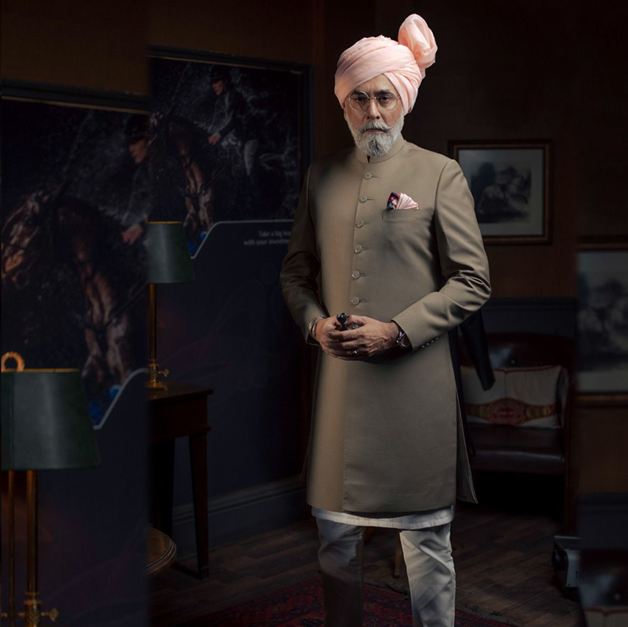 Khaki Minimalist Silk-Blend Achkan Sherwani (3-Piece) - Image 1