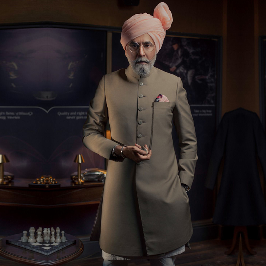 Khaki Minimalist Silk-Blend Achkan Sherwani (3-Piece) - Image 3