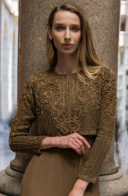 Pakistani Khaki Embellished Chiffon Gown with Jacket (2-Piece) - Image 1