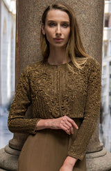 Pakistani Khaki Embellished Chiffon Gown with Jacket (2-Piece) - Image 2