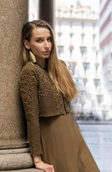 Pakistani Khaki Embellished Chiffon Gown with Jacket (2-Piece) - Image 5