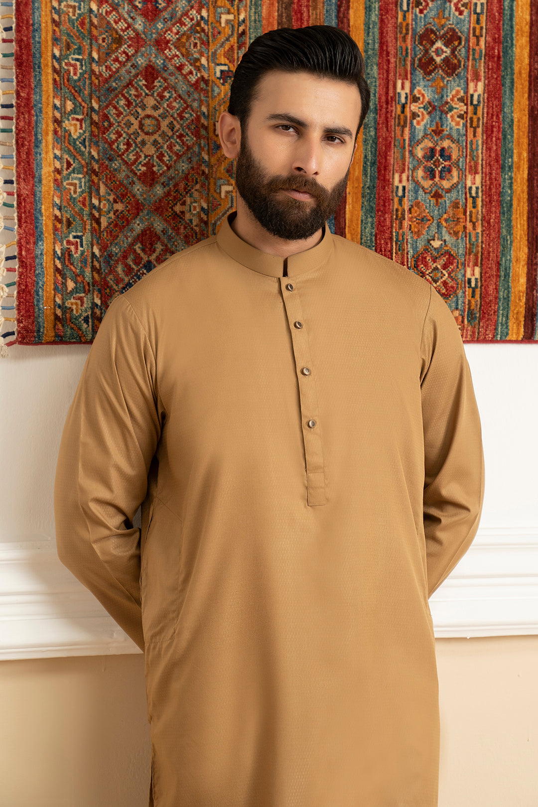 Khaki Wash & Wear Cotton Blend Kurta (2-Piece) - Image 1