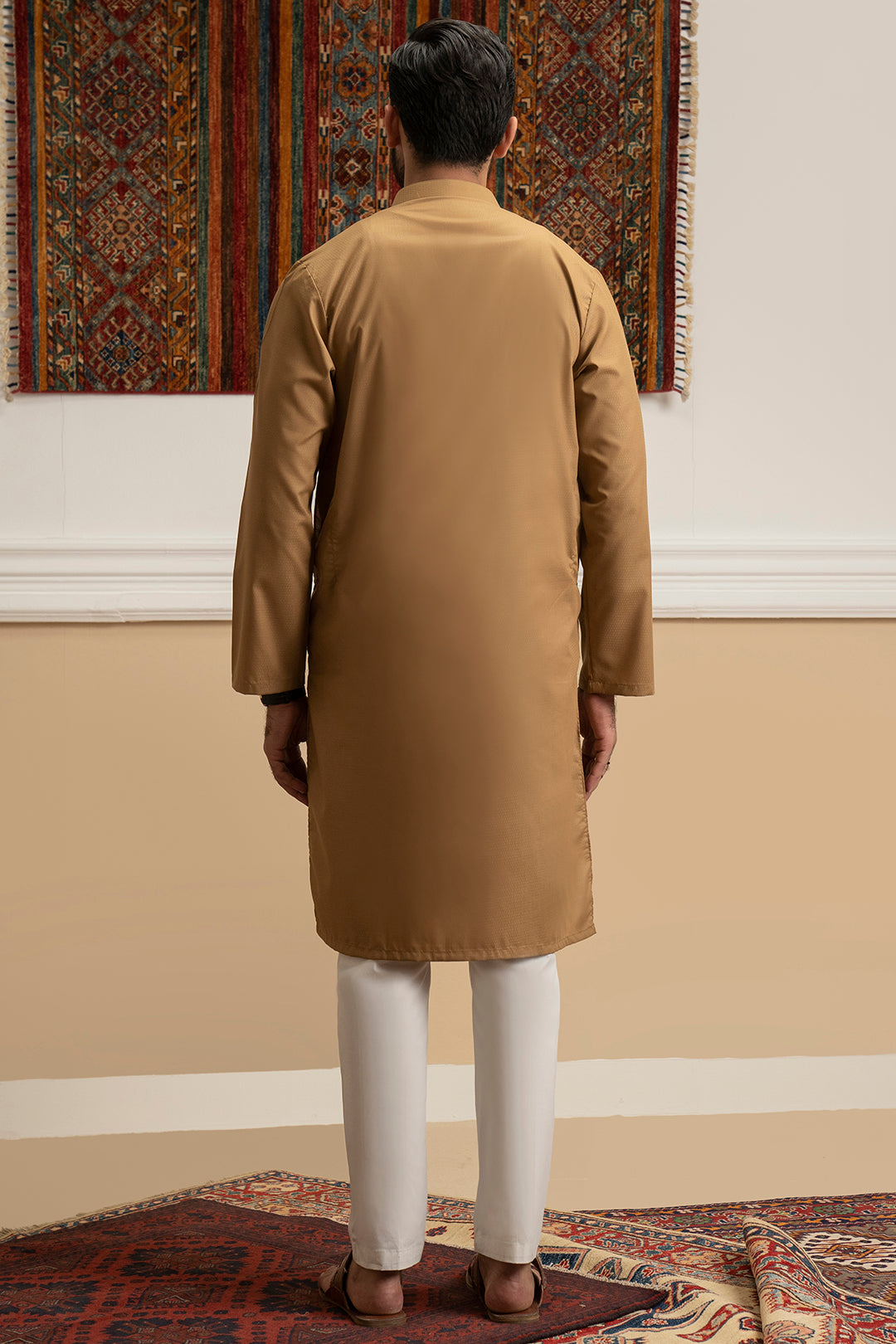Khaki Wash & Wear Cotton Blend Kurta (2-Piece) - Image 10