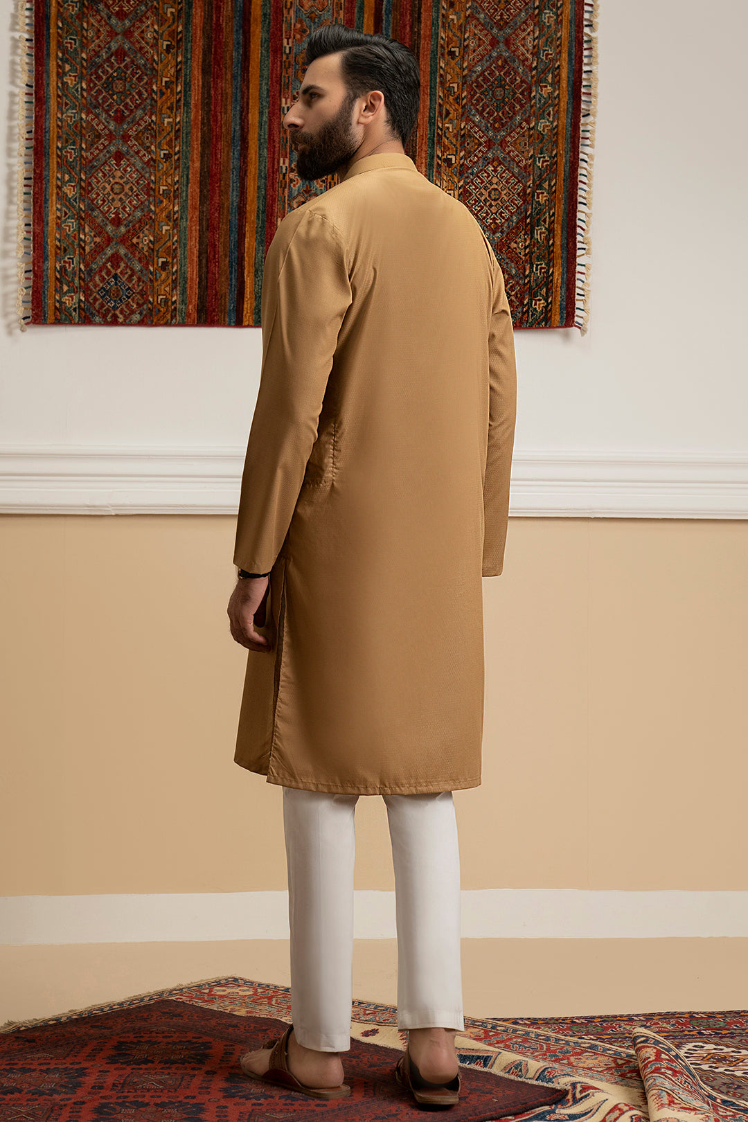 Khaki Wash & Wear Cotton Blend Kurta (2-Piece) - Image 11