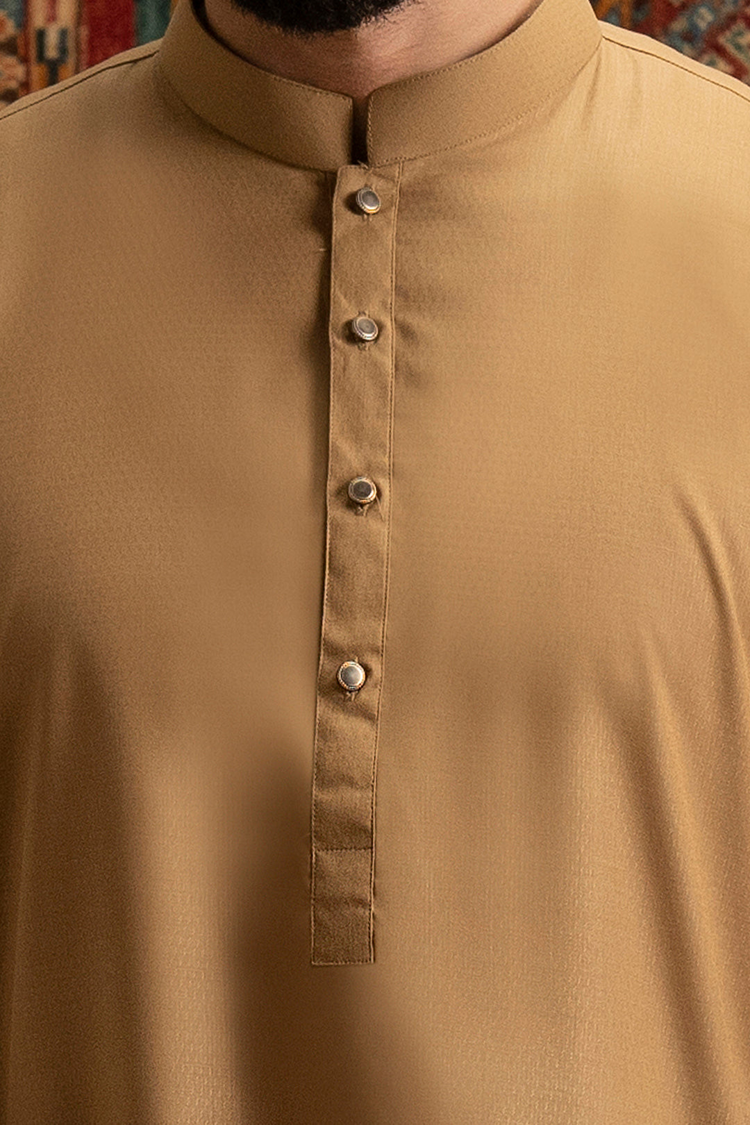 Khaki Wash & Wear Cotton Blend Kurta (2-Piece) - Image 8