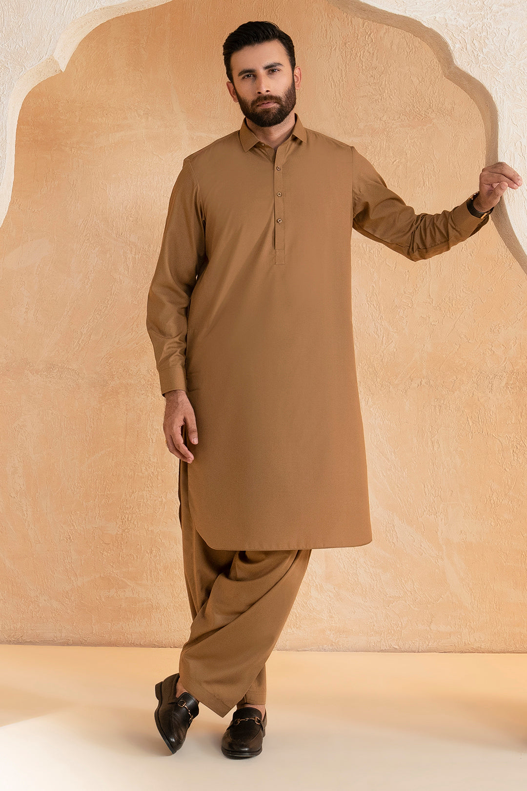 Khaki Blended Fabric Shalwar Kameez (2-Piece) - Image 3