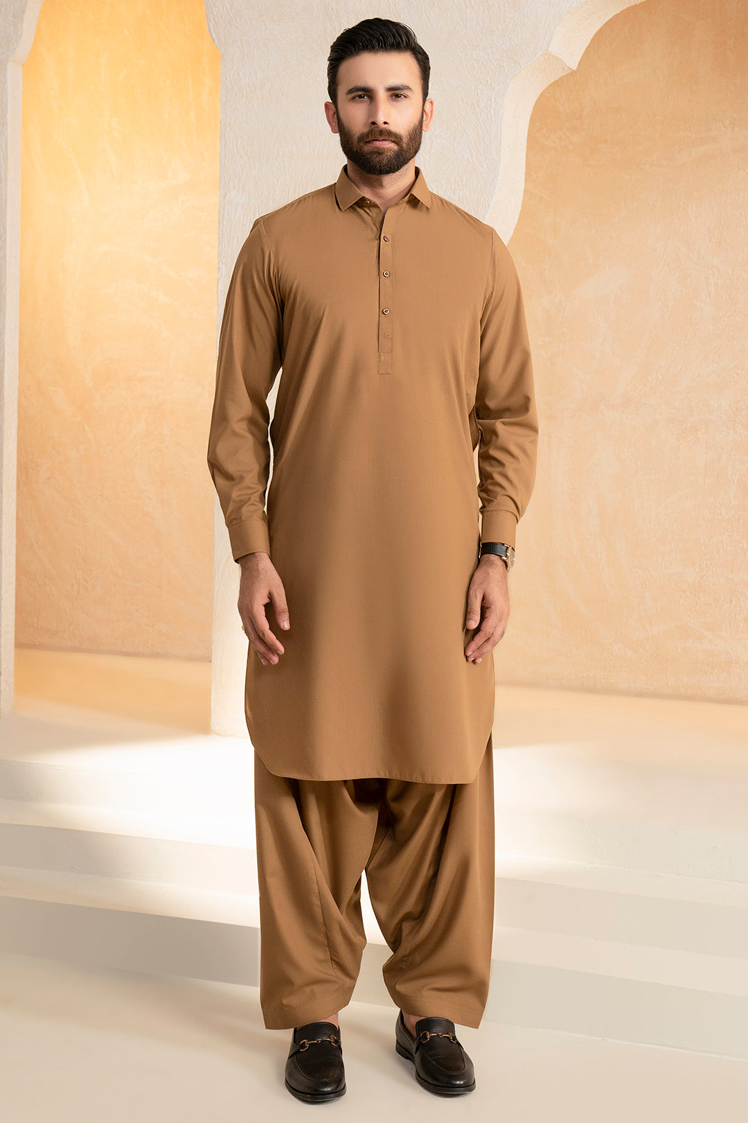 Khaki Blended Fabric Shalwar Kameez (2-Piece) - Image 4