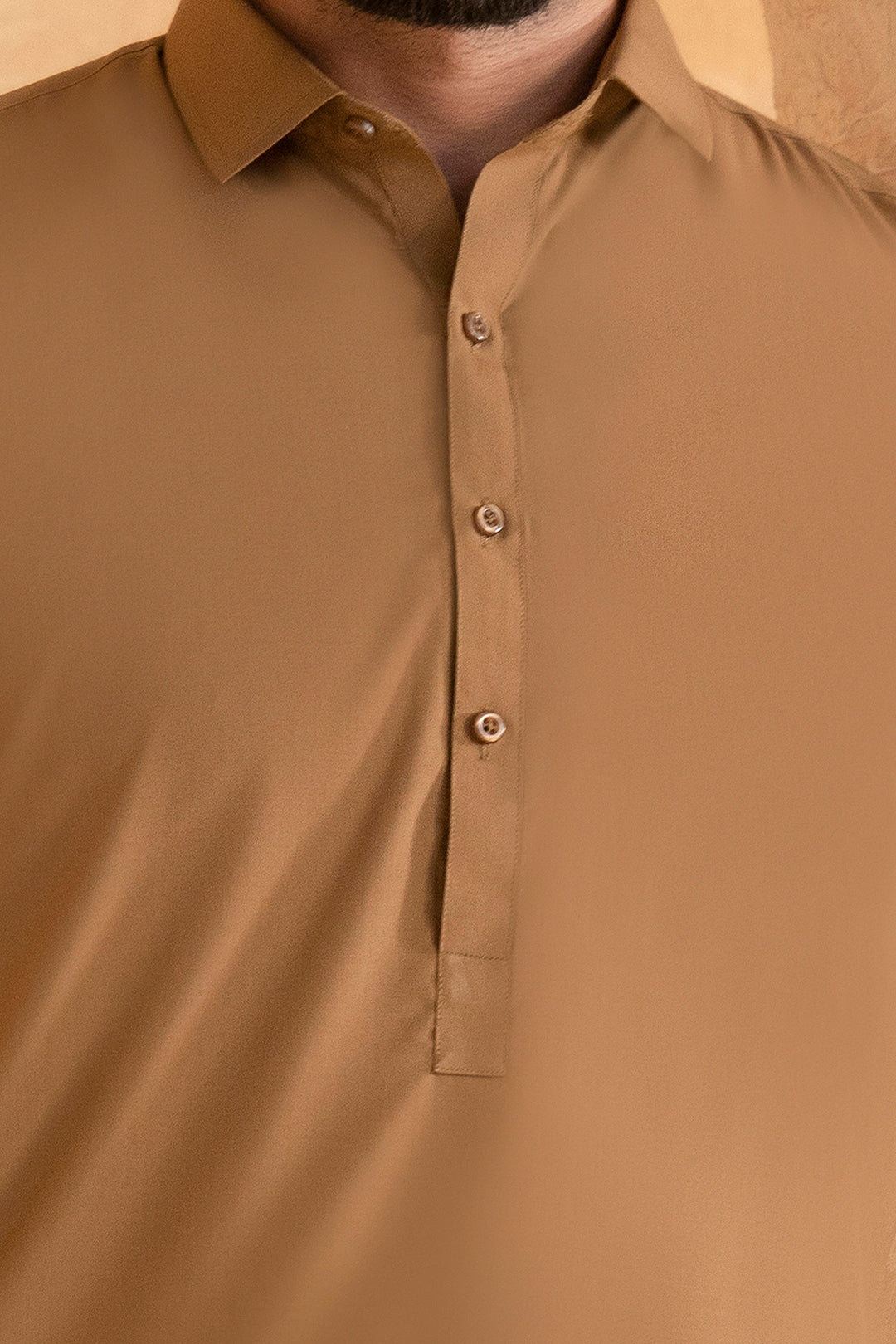 Khaki Blended Fabric Shalwar Kameez (2-Piece) - Image 5