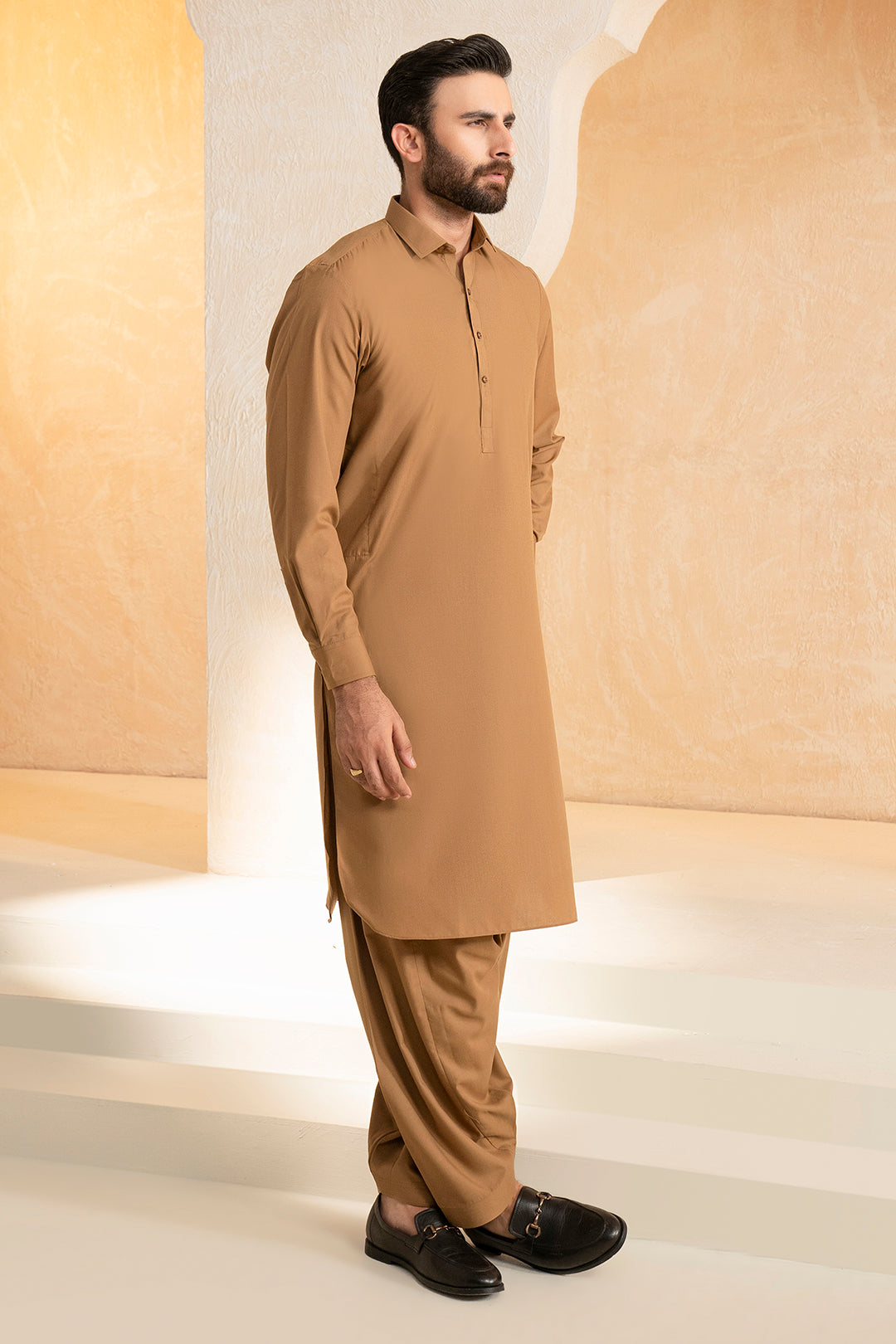 Khaki Blended Fabric Shalwar Kameez (2-Piece) - Image 6