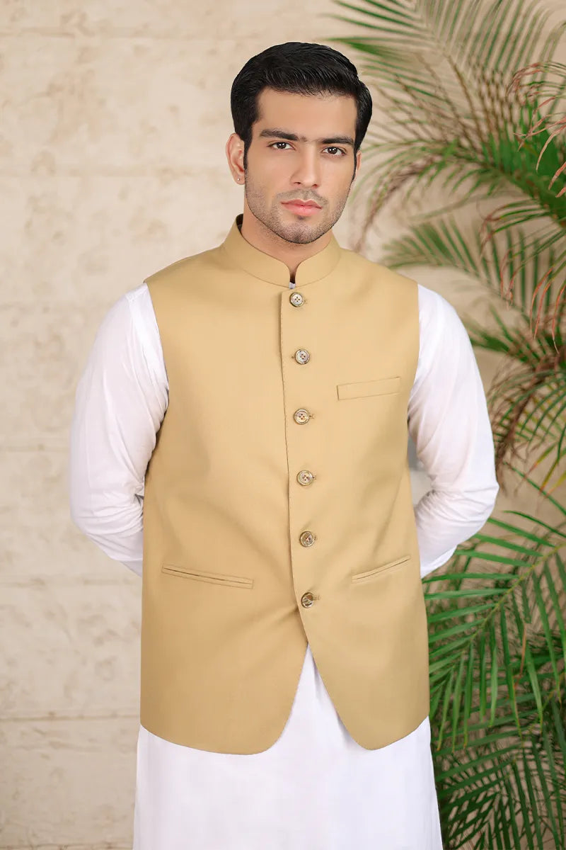 Khaki Embroidered Suiting Waistcoat (2-Piece) - Image 2