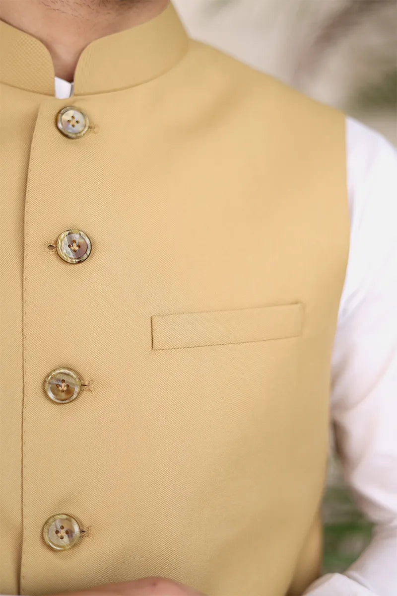 Khaki Embroidered Suiting Waistcoat (2-Piece) - Image 3