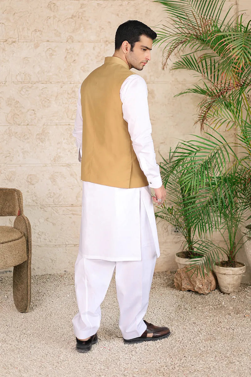 Khaki Embroidered Suiting Waistcoat (2-Piece) - Image 4