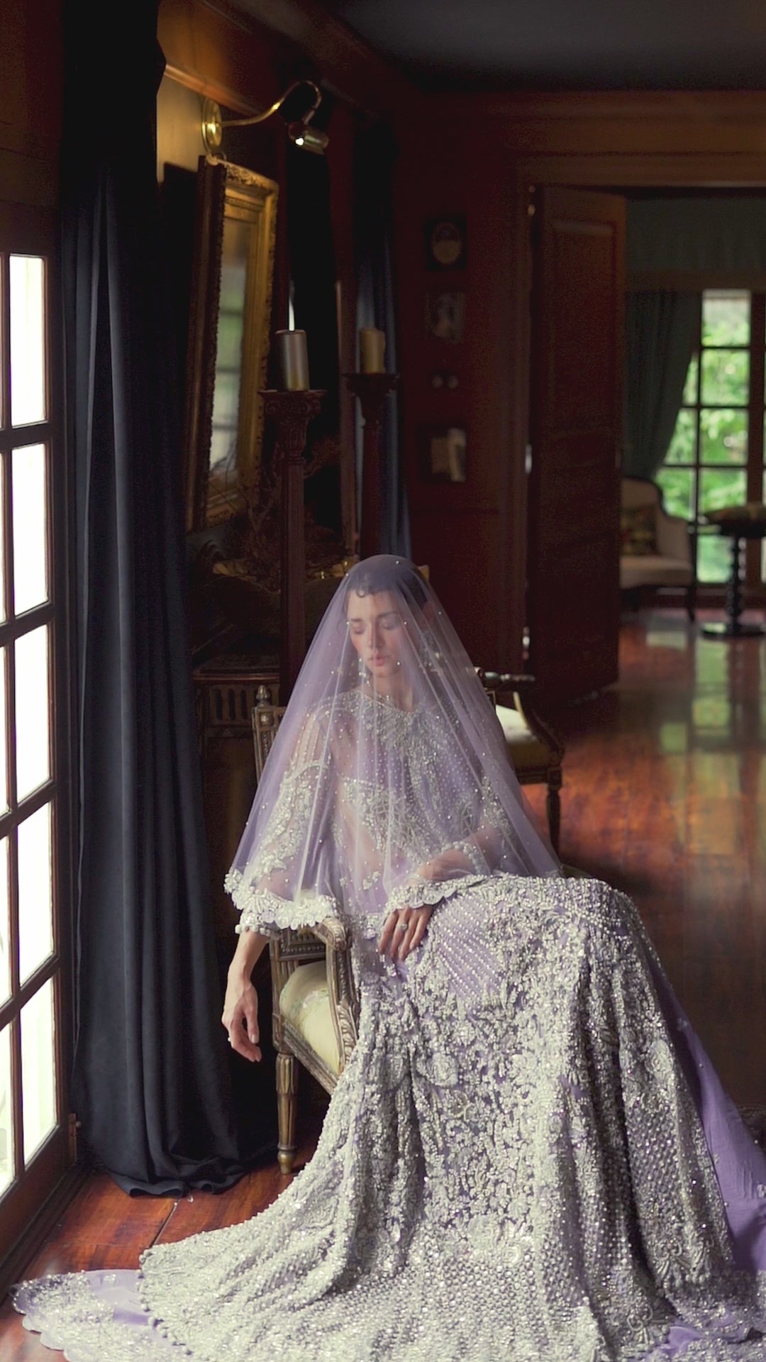 Lavender Swarovski Sequin Net Bridal Gown (2-Piece) - Image 8