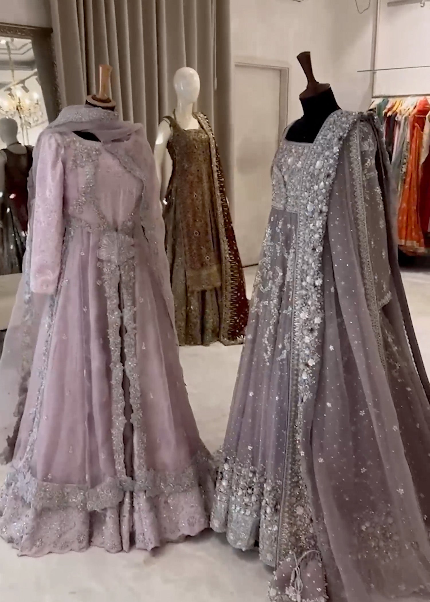 Lavender Grey Embellished Net Silk Bridal Gown (2-Piece) - Image 1