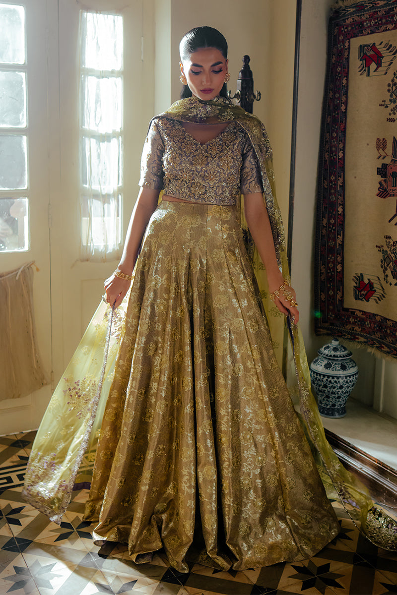 Pakistani Lavender Zari Embroidered Satin Lehenga (3-Piece) - Image 1