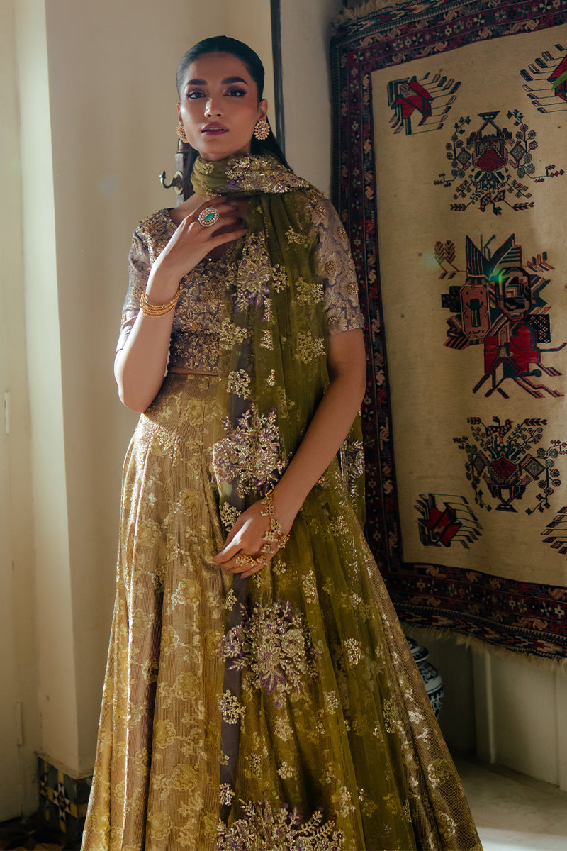 Pakistani Lavender Zari Embroidered Satin Lehenga (3-Piece) - Image 2