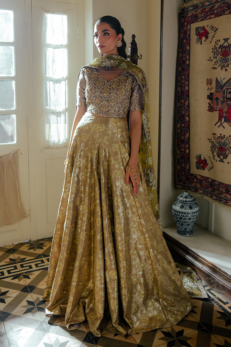 Pakistani Lavender Zari Embroidered Satin Lehenga (3-Piece) - Image 4