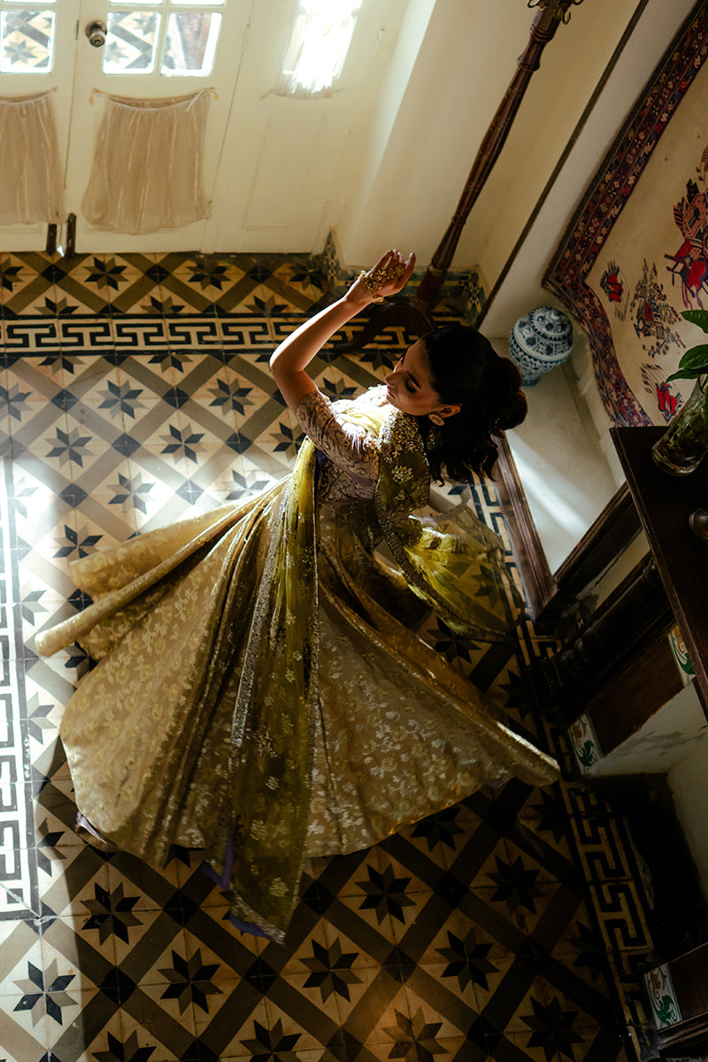 Pakistani Lavender Zari Embroidered Satin Lehenga (3-Piece) - Image 5