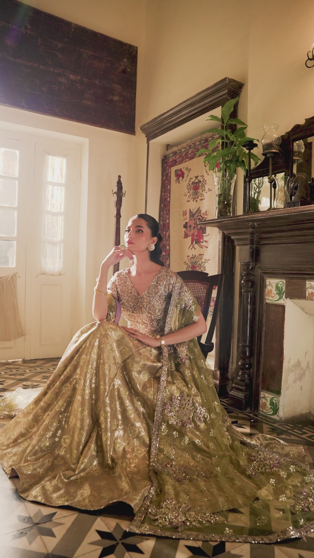 Pakistani Lavender Zari Embroidered Satin Lehenga (3-Piece) - Image 6