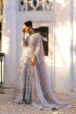 Pakistani Periwinkle Lavender Zardozi Net Pishwas (3-Piece) - Image 1