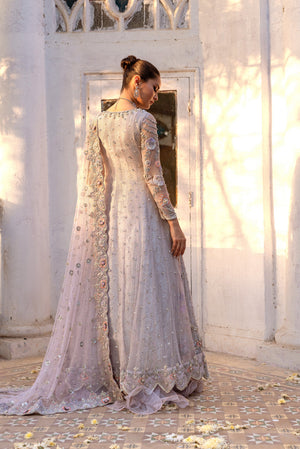 Pakistani Periwinkle Lavender Zardozi Net Pishwas (3-Piece) - Image 2