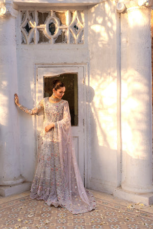 Pakistani Periwinkle Lavender Zardozi Net Pishwas (3-Piece) - Image 3