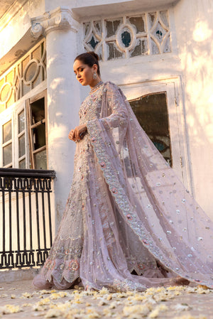 Pakistani Periwinkle Lavender Zardozi Net Pishwas (3-Piece) - Image 4