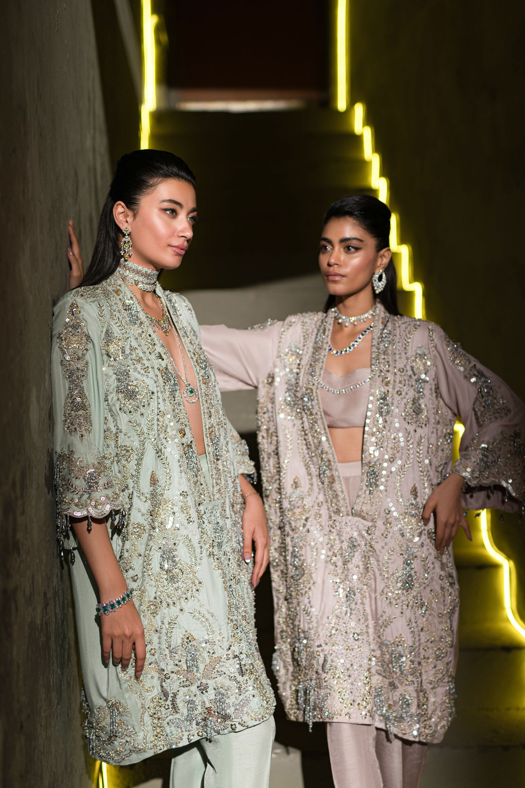 Lavender Embroidered Blended Raw Silk Tunic Set (3-Piece) - Image 5