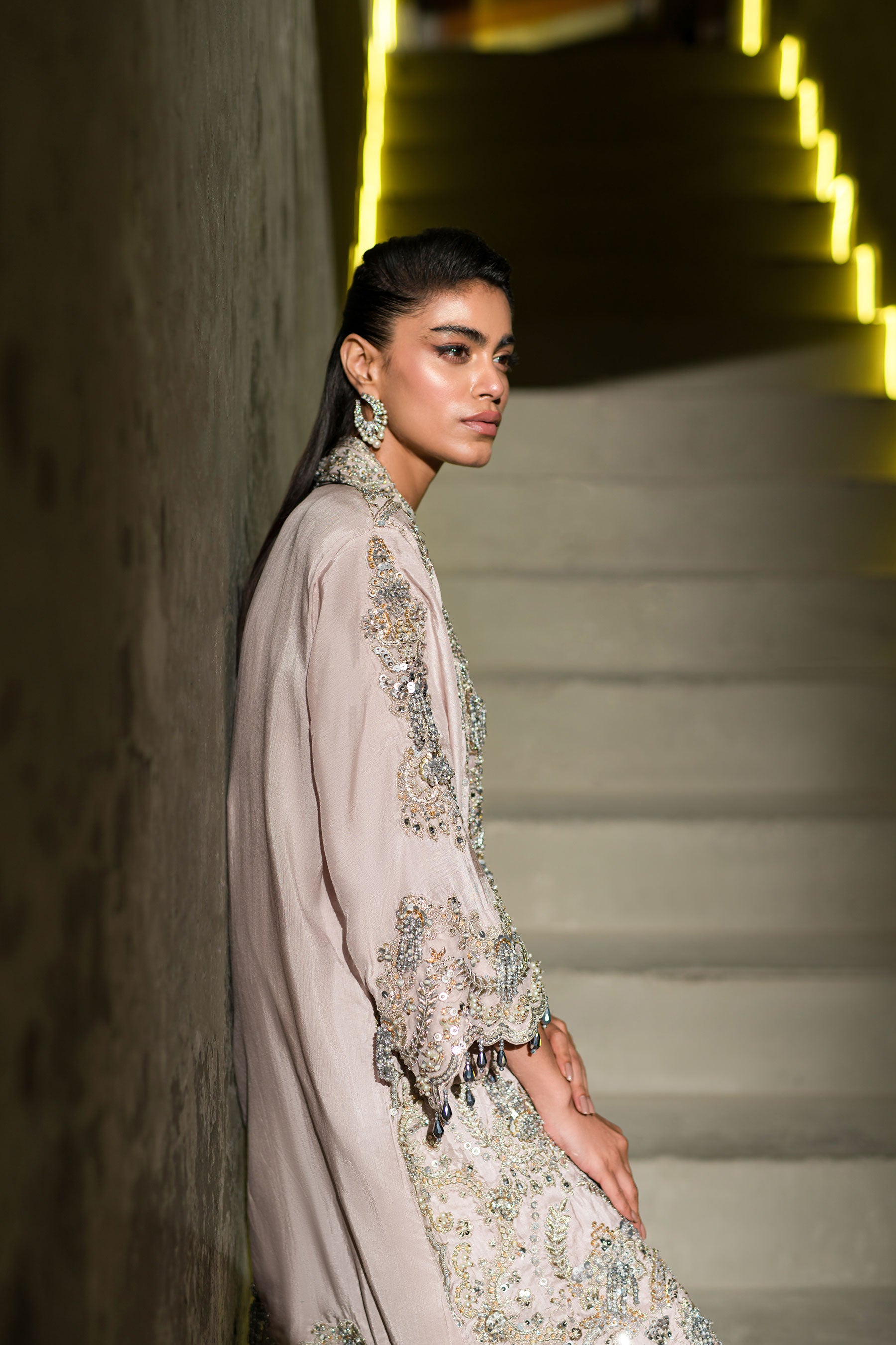 Lavender Embroidered Blended Raw Silk Tunic Set (3-Piece) - Image 7