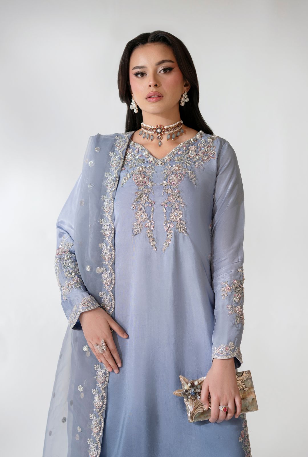 Pakistani Dusty Lavender Embroidered Chiffon Formal Set (3-Piece) - Image 5
