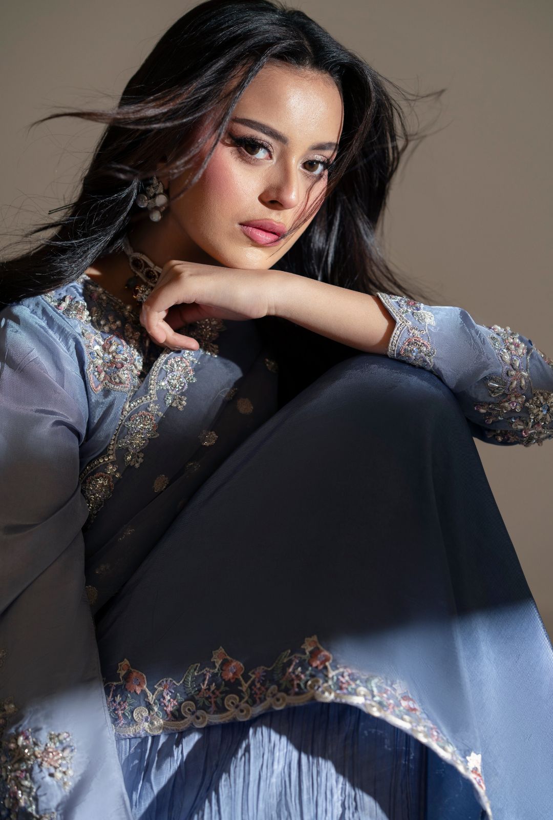 Pakistani Dusty Lavender Embroidered Chiffon Formal Set (3-Piece) - Image 6