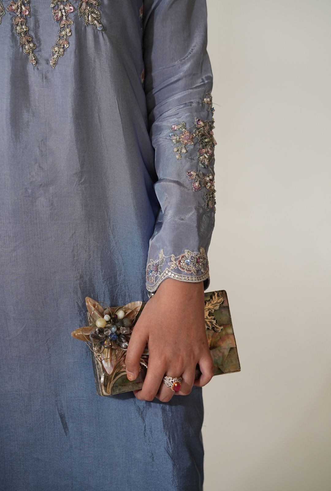 Pakistani Dusty Lavender Embroidered Chiffon Formal Set (3-Piece) - Image 7