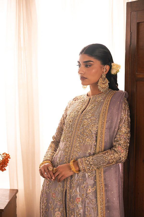 Lavender Embroidered Zari Net Salwar Kameez (3-Piece) - Image 2