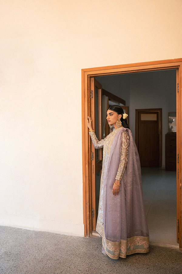 Lavender Embroidered Zari Net Salwar Kameez (3-Piece) - Image 3