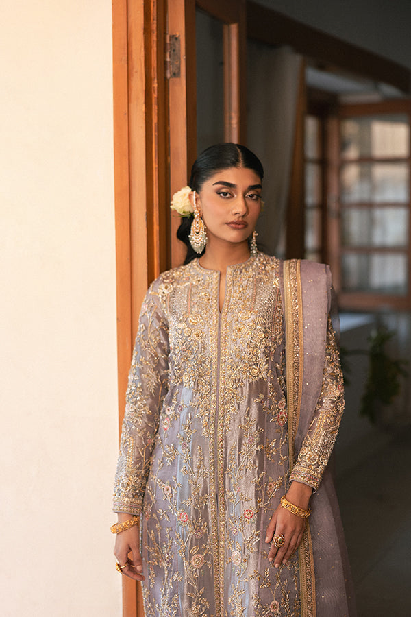 Lavender Embroidered Zari Net Salwar Kameez (3-Piece) - Image 4