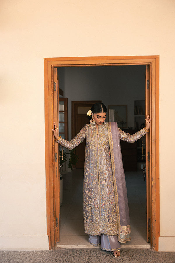 Lavender Embroidered Zari Net Salwar Kameez (3-Piece) - Image 7